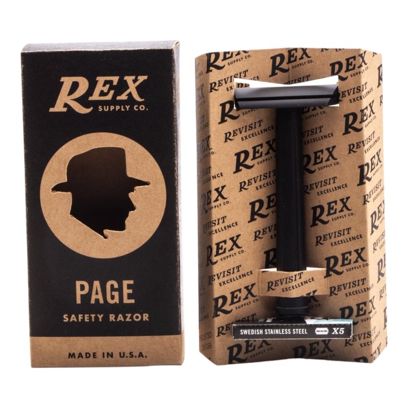 Rex Supply Co. Page Three Piece Double Edge Safety Razor – Jet Black Aluminum Finish, Lightweight CNC-Milled Razor for Men, Travel-Friendly Shaving Tool Compatible with All DE Blades