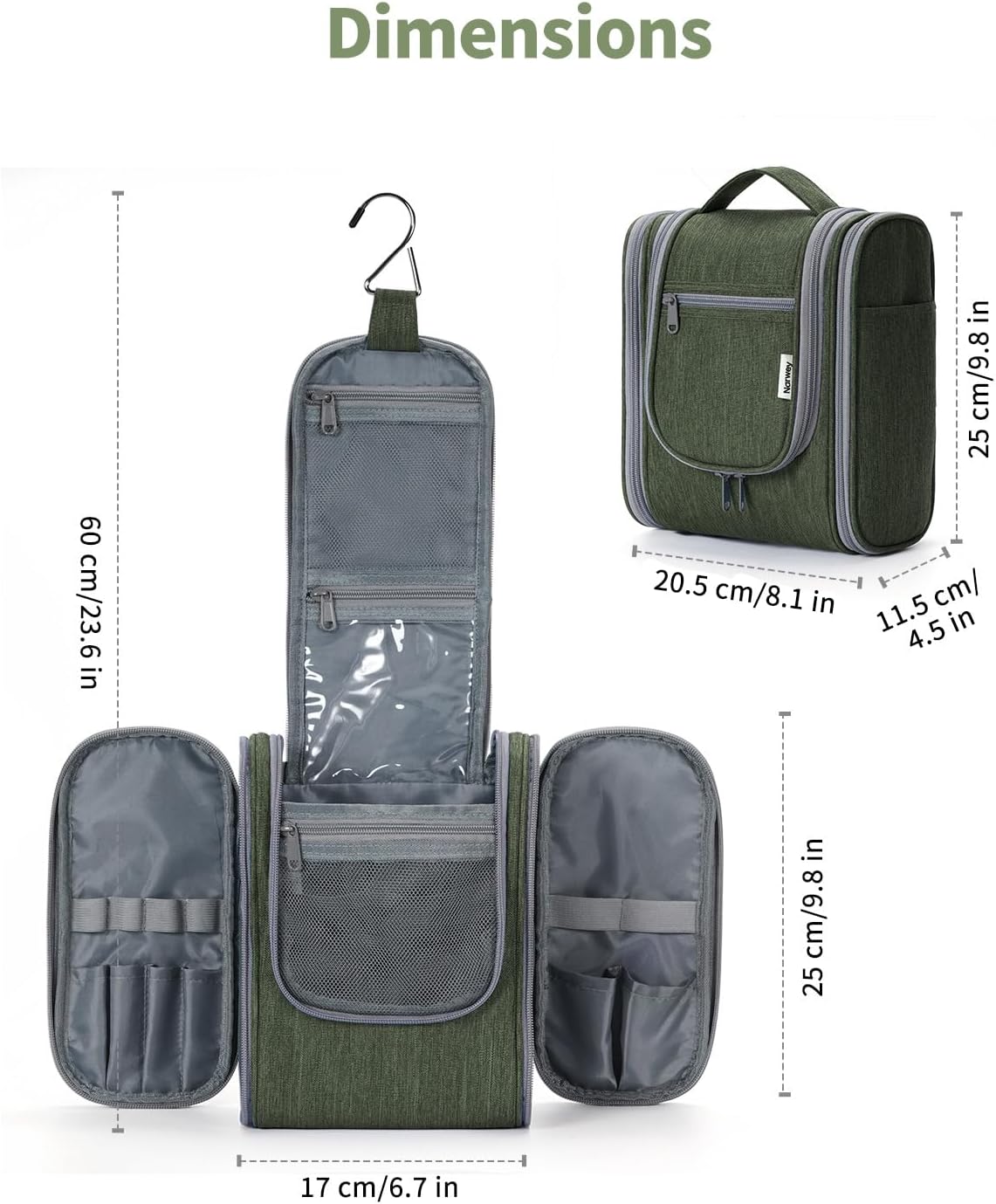 Travel Toiletry Bag - Small Hanging Cosmetic Organizer for Men & Women | Medium, Army Green