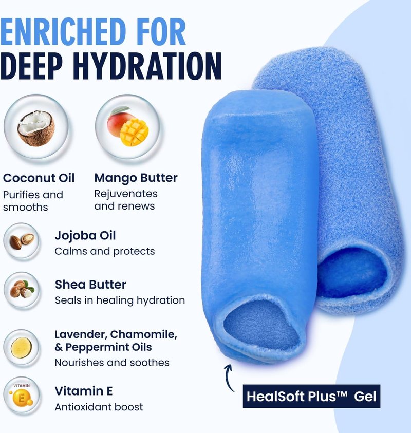 Moisturizing Gel Socks for Men & Women - Dry Feet & Cracked Heel Treatment | Full Foot Gel Lining with Mango Butter & Shea Butter (Blue Haven)