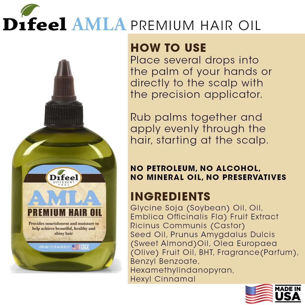 Difeel Amla Premium Hair Oil - Travel Size 2.5 Ounces -Amla Oil for Hair Growth, Strengthens Hair, Reduces Breakage and Supports Natural Growth