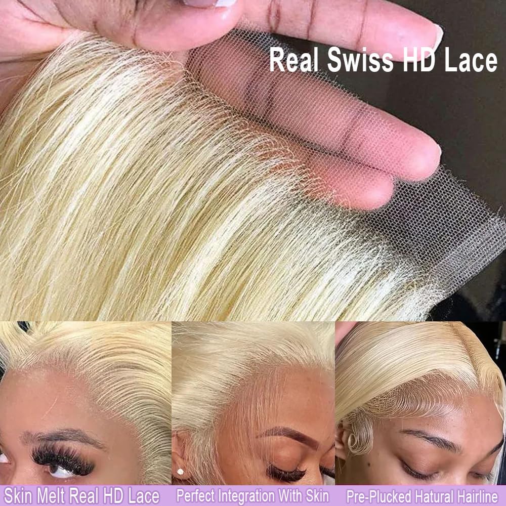 Mstoxic 613 Closure Straight Blonde 5x5 HD Lace Closure Human Hair Extensions 12A Brazilian Virgin Remy Free Part 100% Blonde Human Hair Pre Plucked With Baby Hair 16 Inch