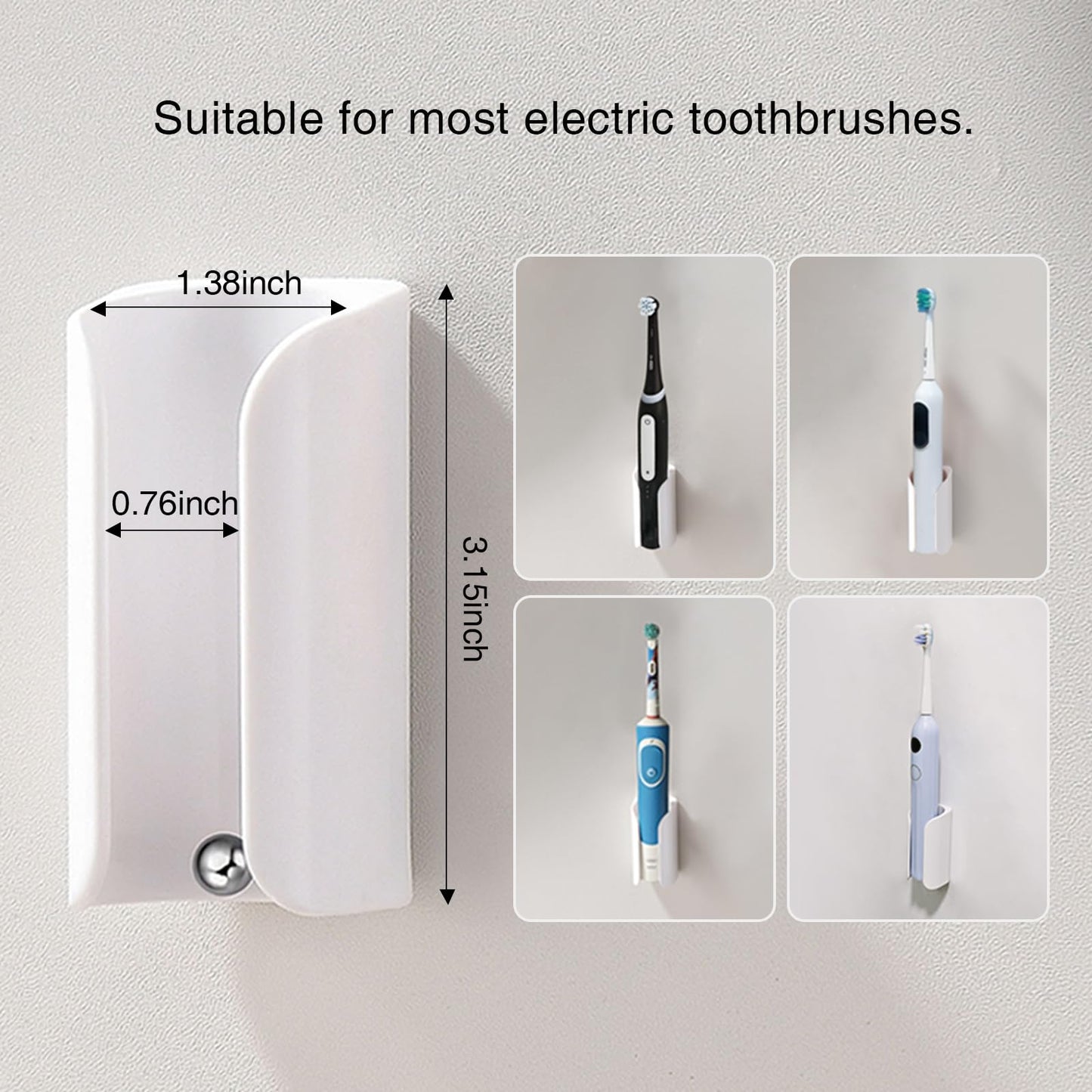 HAVICATO Electric Toothbrush Holder for Bathroom, Wall-Mounted Toothbrush Stand with Self-Adhesive, Compact Bathroom Caddy for Electric Toothbrushes (White-2pcs)