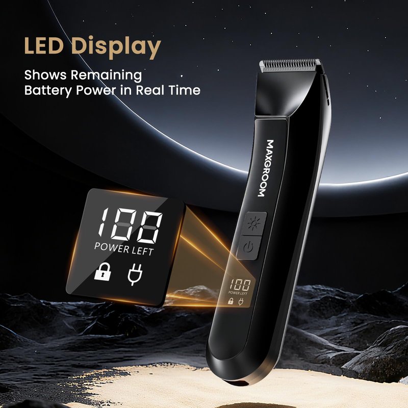 MAXGROOM Manscape 3-In1 Body & Pubic Hair Trimmer for Men, IPX7 Waterproof Ball & Groin Shaver with LED Light, Electric Razor with Travel Pouch & USB Rechargeable, Gifts for Men (Black)