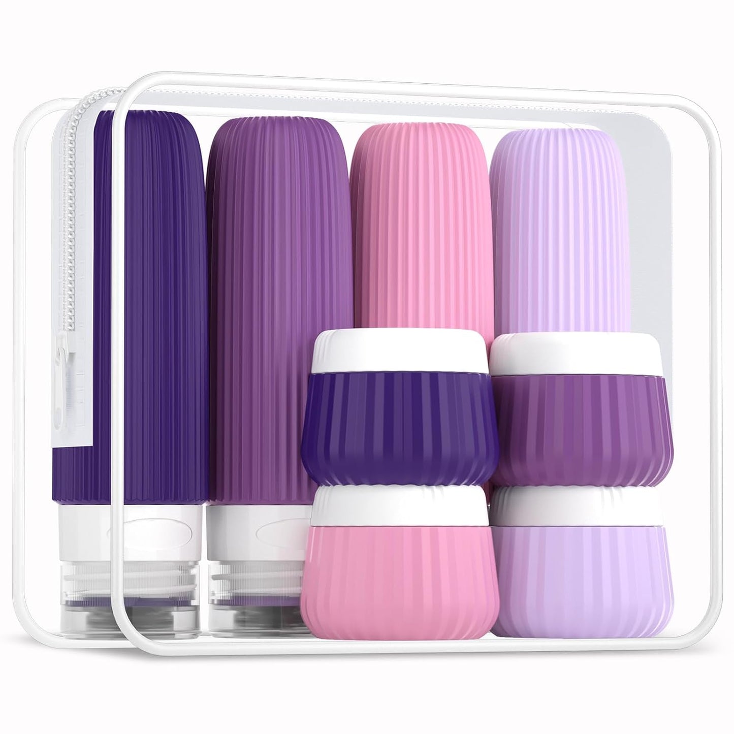 Travel Bottles - 8 Pack TSA Approved 3 oz Leak Proof Silicone Containers | Clear Toiletry Jars