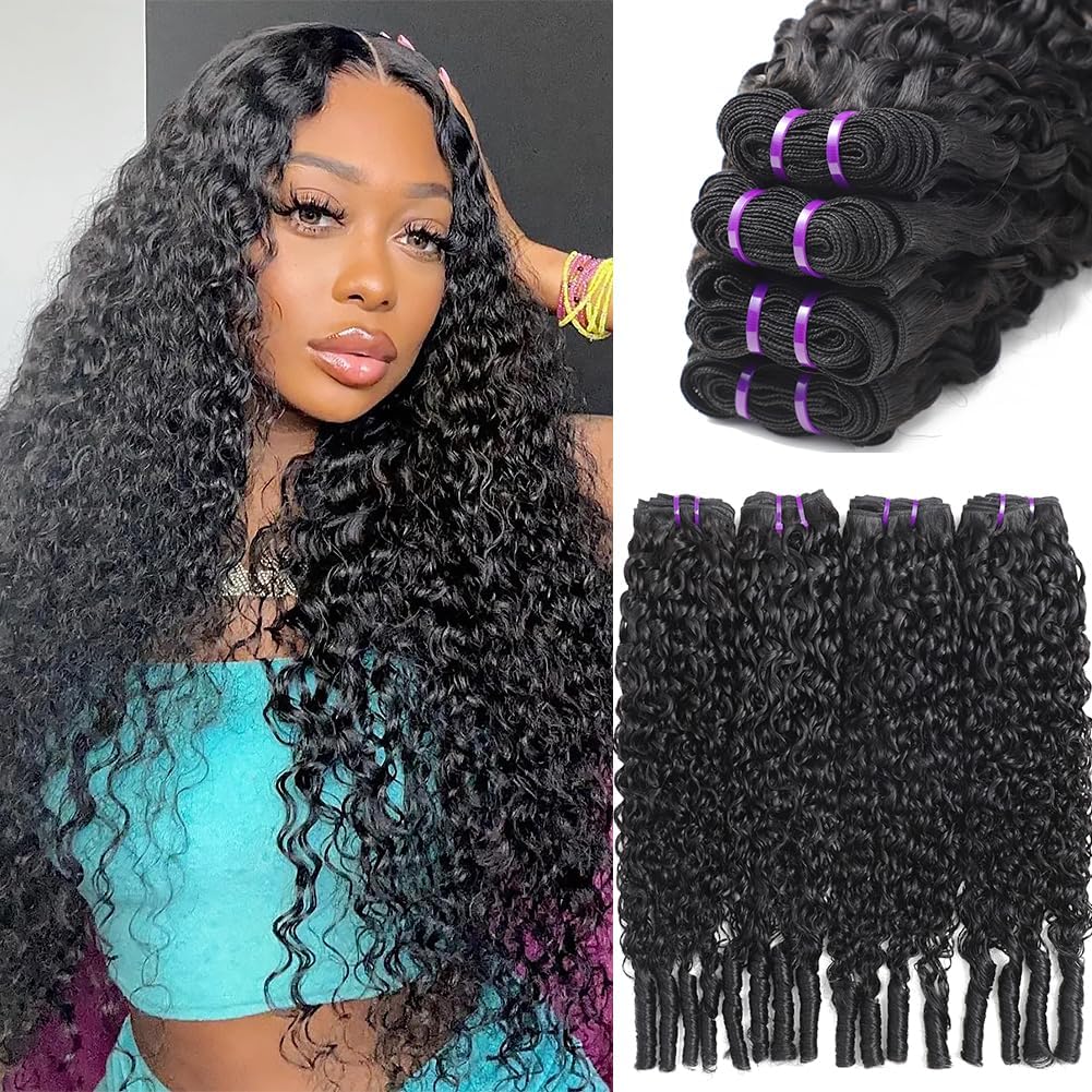 Burmese Curly Hair Bundles - 14A Virgin Water Wave | 4 Bundles 14-20 Inch Natural Black Wet & Wavy Extensions