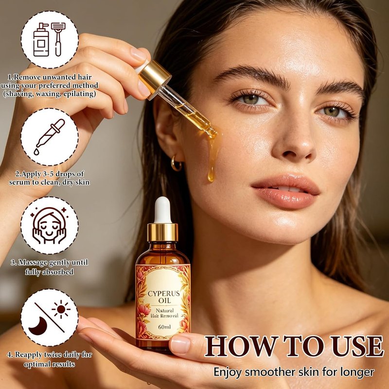 Renovia Cyperus Rotundus Oil - Hair Removal & Skin Serum | Moisturizing Peppermint Formula for All Skin Types (2 Bottles)