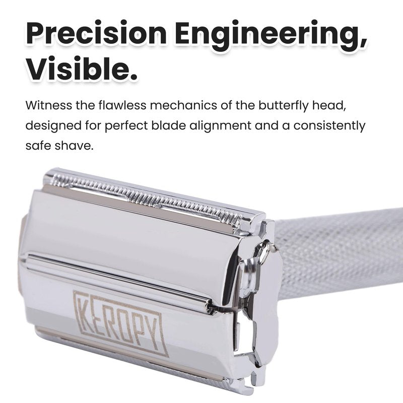 Keropy Safety Razor for Men, Butterfly Open Weighted Heavy Handle Razor,10 Premium Stainless Steel Blades, Vote for classic metal quality, rather than paying for overpriced blades.