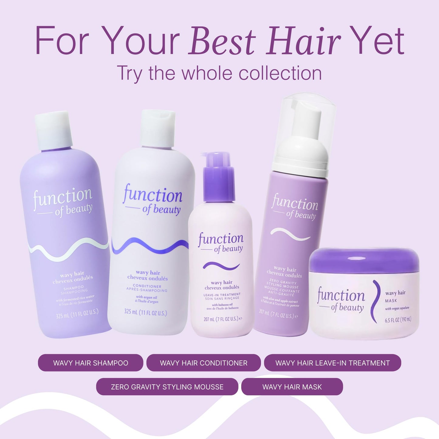 Function of Beauty Wavy Hair Shampoo - Sulfate-Free Shampoo for Natural & Defined Wavy Texture - Lightweight, Anti-Frizz, & Strengthening with Fermented Rice Water - Hair Care Products