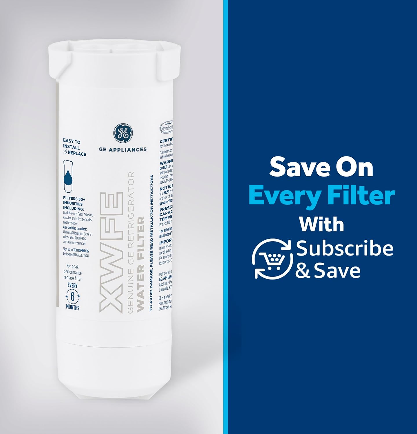 GE XWFE Refrigerator Water Filter - Genuine Replacement for Lead & Impurity Reduction | 6-Month Lifespan, Pack of 1