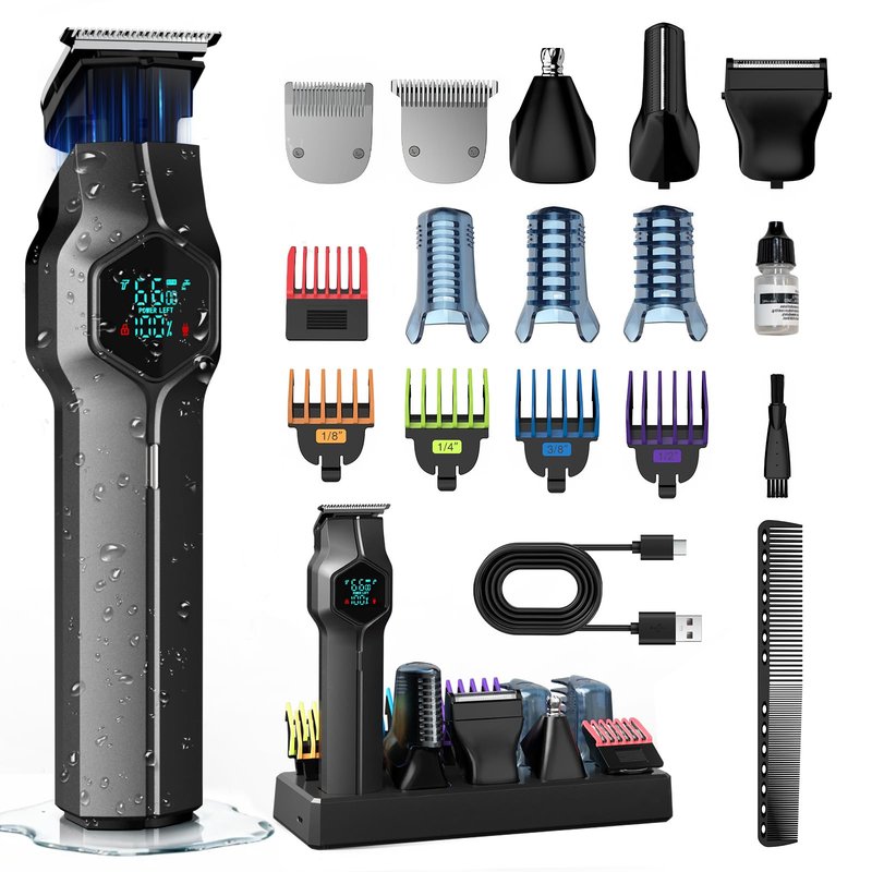 TRIMX Beard Trimmer for Men, Magnetic Snap-on Replacement Heads & Charging Dock, IPX7 Waterproof Cordless Hair Clippers, Mens Grooming Kits for Mustache/Body/Face/Ear/Nose, Gray