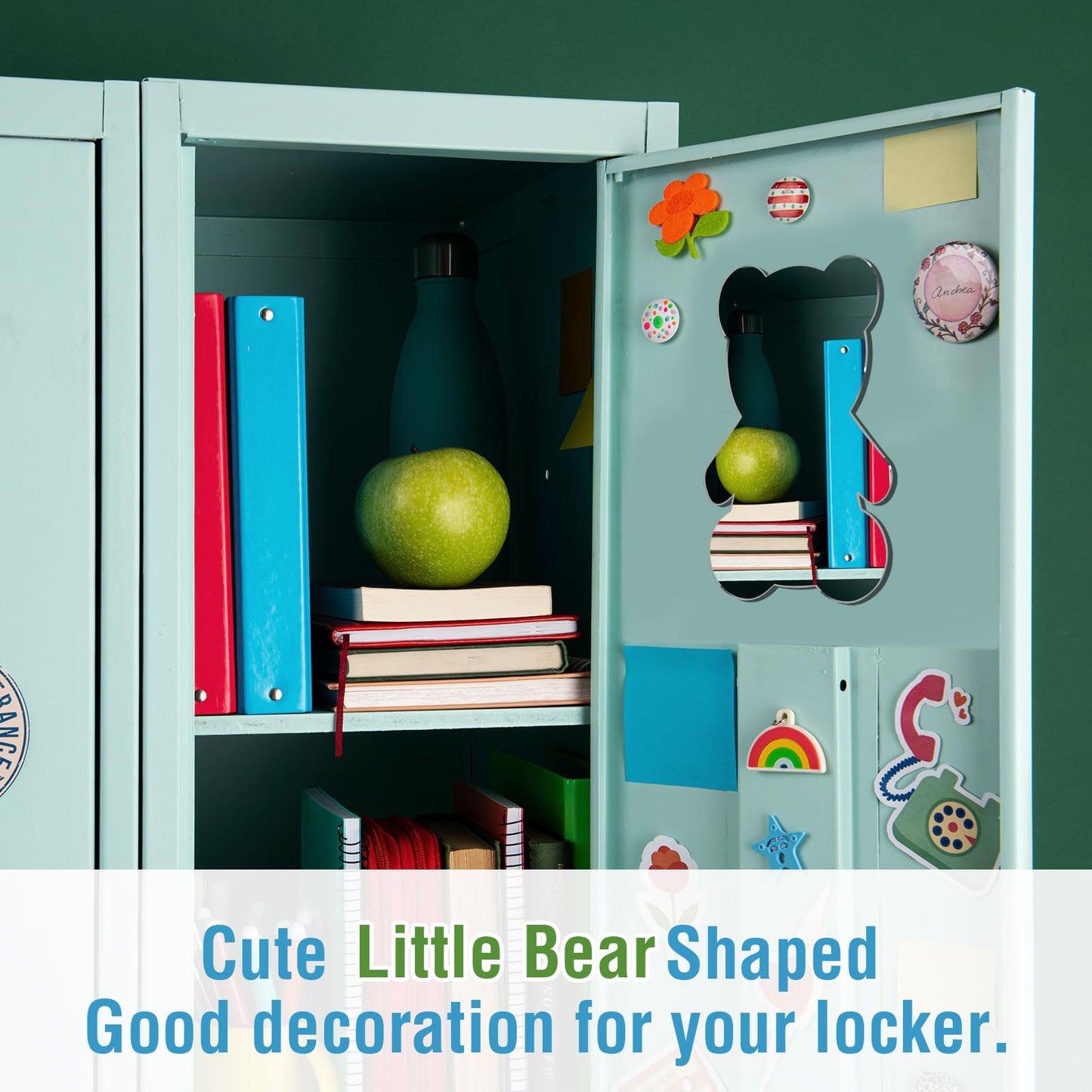 Tooackl Cute Bear-Shaped Magnetic Locker Mirror, Acrylic Anti-Scratch Makeup Mirror, Sleek Frameless Mirror, Glassless Safety Mirror, for School Locker, Bathroom, Household Refrigerator.