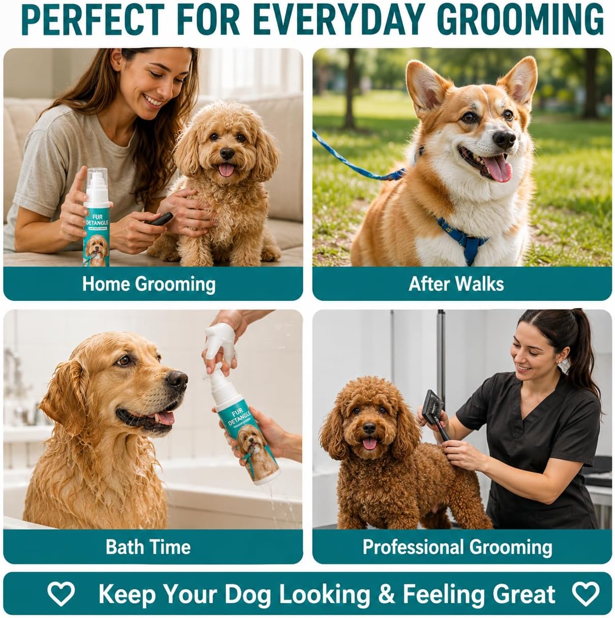 Dog Detangler Spray - Leave-In Conditioner & Dematting Spray for Smooth Fur | 3.4 Fl Oz
