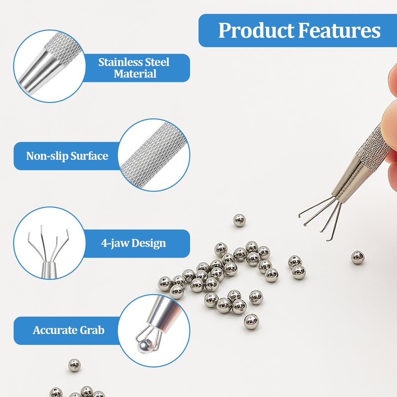 Piercing Ball Grabber,3 PCS Piercing Removal Tool,4-Claw Diamond Tweezers for Easy Jewelry Changing,Stainless Steel Gem Pickup Tool,Earring Pearl Grabber
