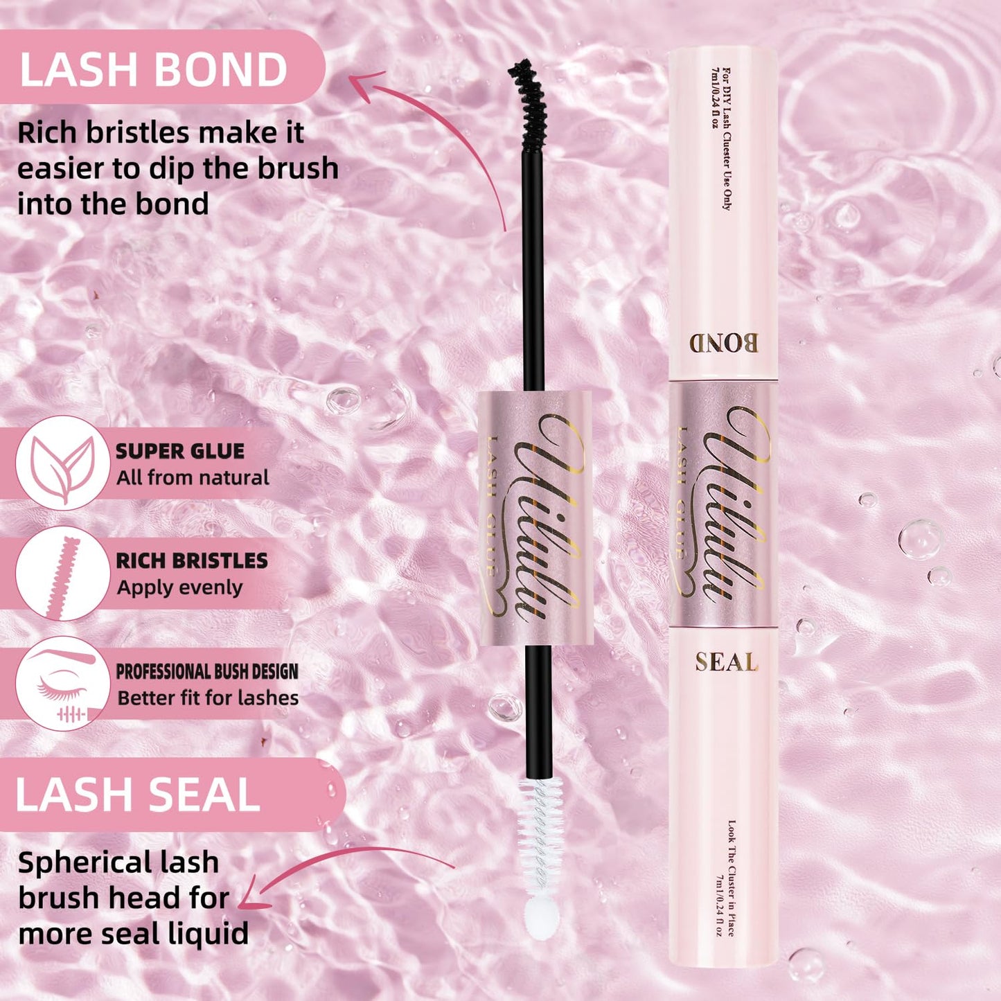 Uilulu Lash Clusters Glue - Waterproof 2-in-1 Black Adhesive for Strong Hold | 7ml + 7ml
