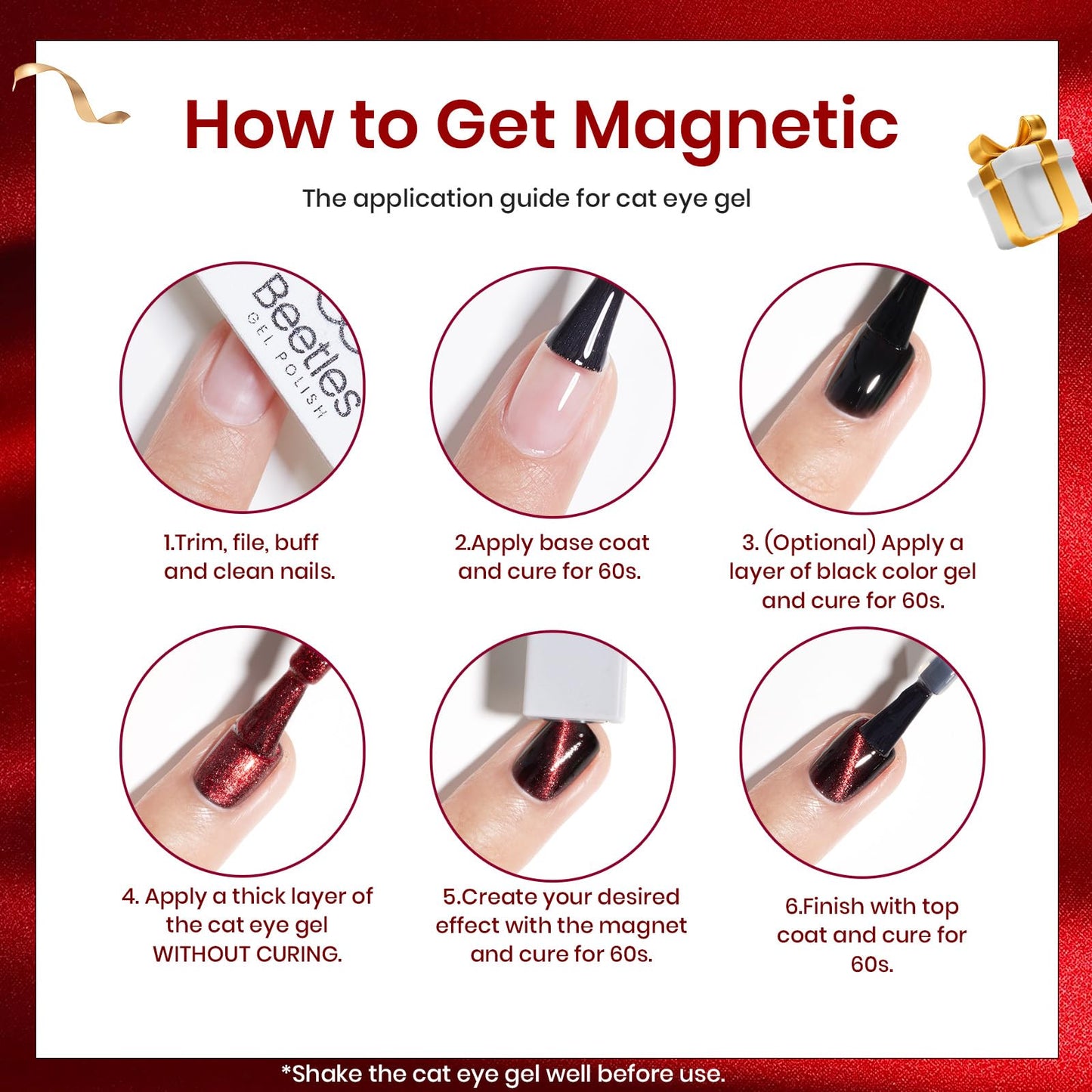 Beetles Fall Cat Eye Gel Nail Polish Set, 6 Colors Glitter Gel Polish Kit