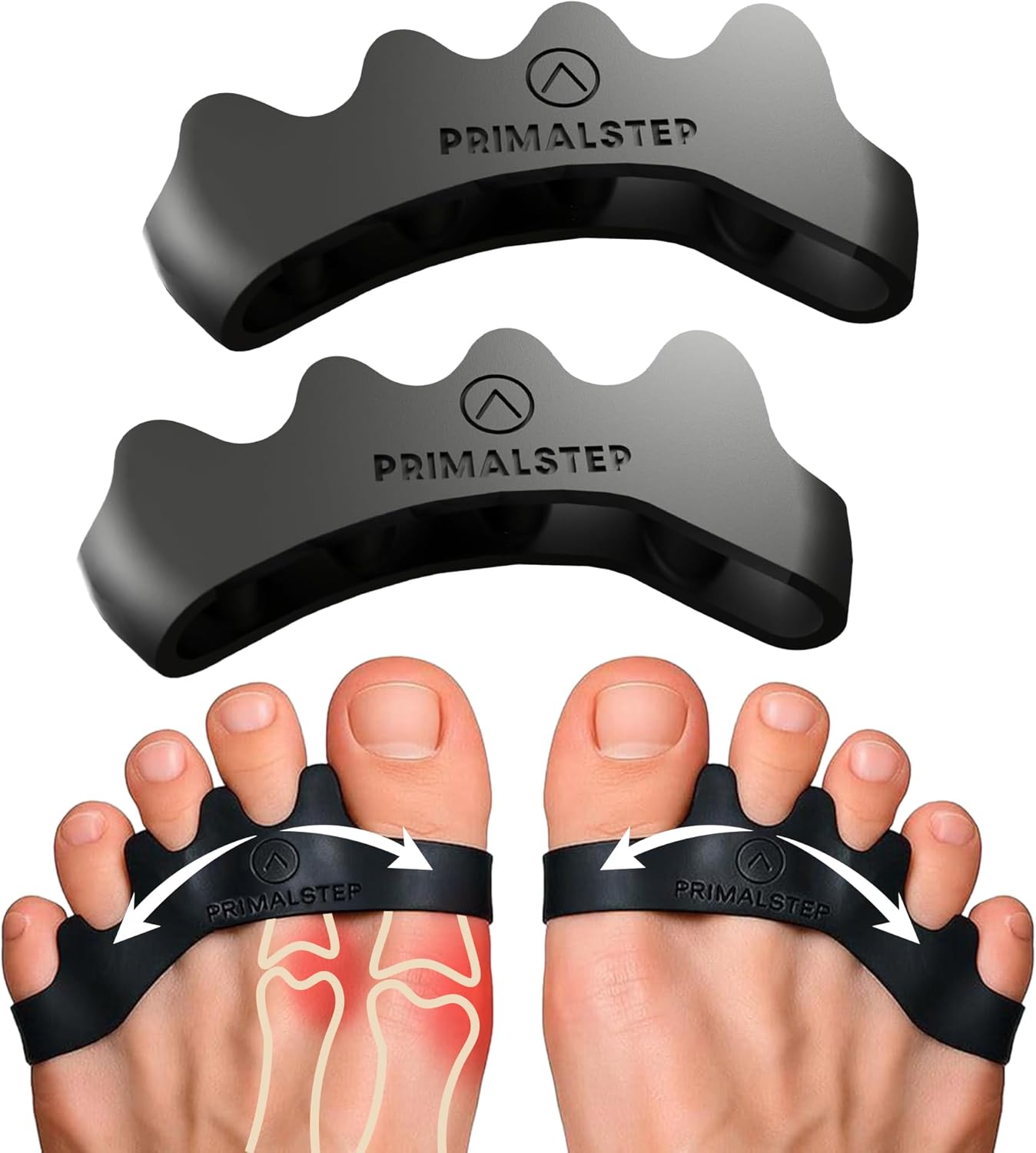 PrimalStep Toe Separators - Bunion Corrector & Plantar Fasciitis Relief | S/M Size