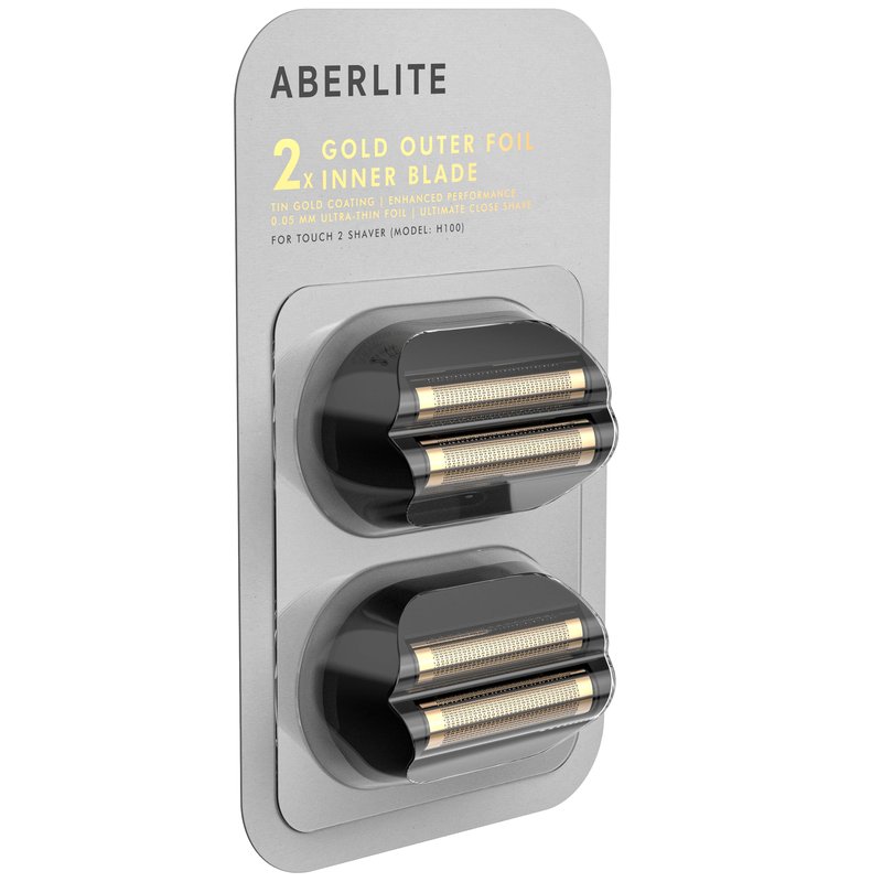 Aberlite Touch 2 Foil Head Shaver Replacement Inner Blade + Outer Foil Set (Gold TiN coating) (2 x 2-piece set) (Enhanced Performance) (Gold)