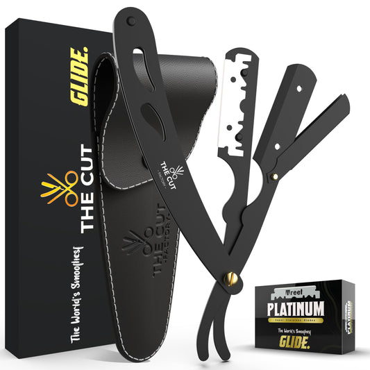 The Cut Factory® Premium Wooden Handle Straight Razor for Men – Luxury Barber Razor with 20 Single Edge Blades, Leather Pouch & Elegant Gift Box – Handcrafted Grooming Excellence