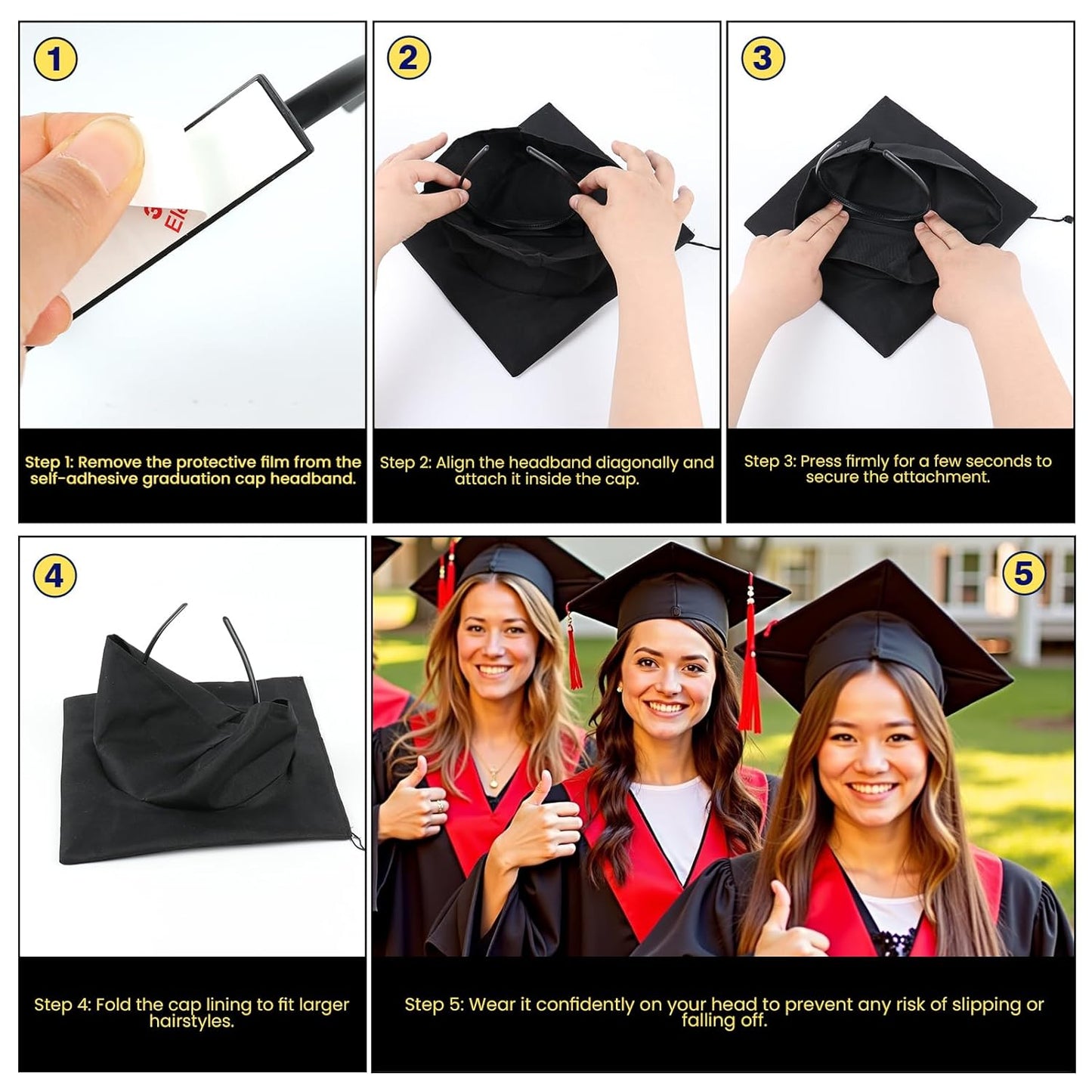 Graduation Cap Headband - 2-Pack Hair Accessory for Secure Style | Perfect Graduation Gift