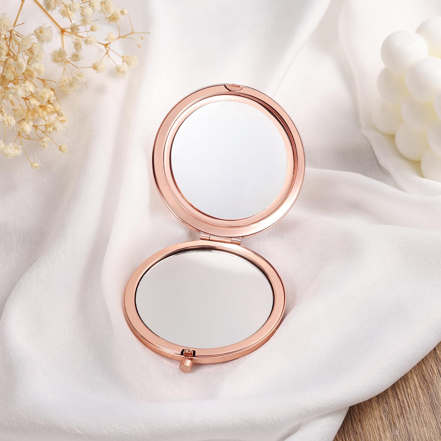 Ahgmeside Personalized Compact Mirror for Women - Pocket Mirror for Women,Custom Birthflower Travel Makeup Mirror for Wife, Mom, Bridesmaid Gifts for Daughter Friend (Rose Gold)