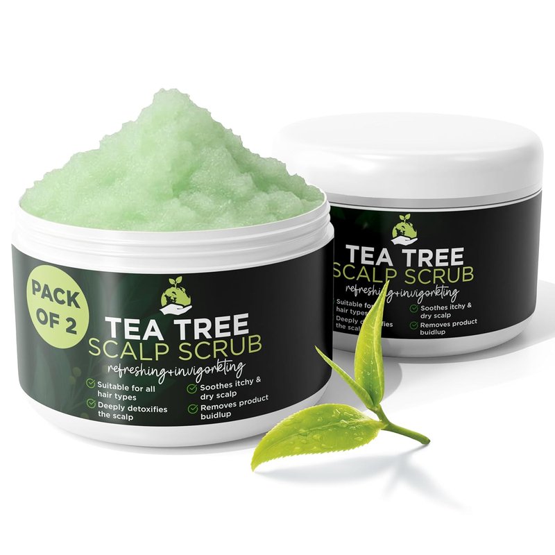 Tea Tree Scalp Scrub - Itchy & Dry Scalp Relief with Tea Tree Oil, Quartz & Sea Salt | Exfoliates & Supports Healthy Hair Growth (Pack of 2)