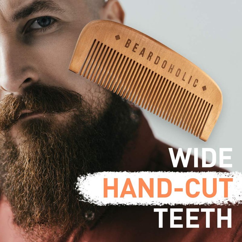 Beardoholic Beard Comb With a Gift Box – Wide Teeth – Anti-Static, Eliminates Tangles and Keeps Your Beard Neat and Tidy – 5.31 x 1.96 IN Handmade 100% Pearwood Design