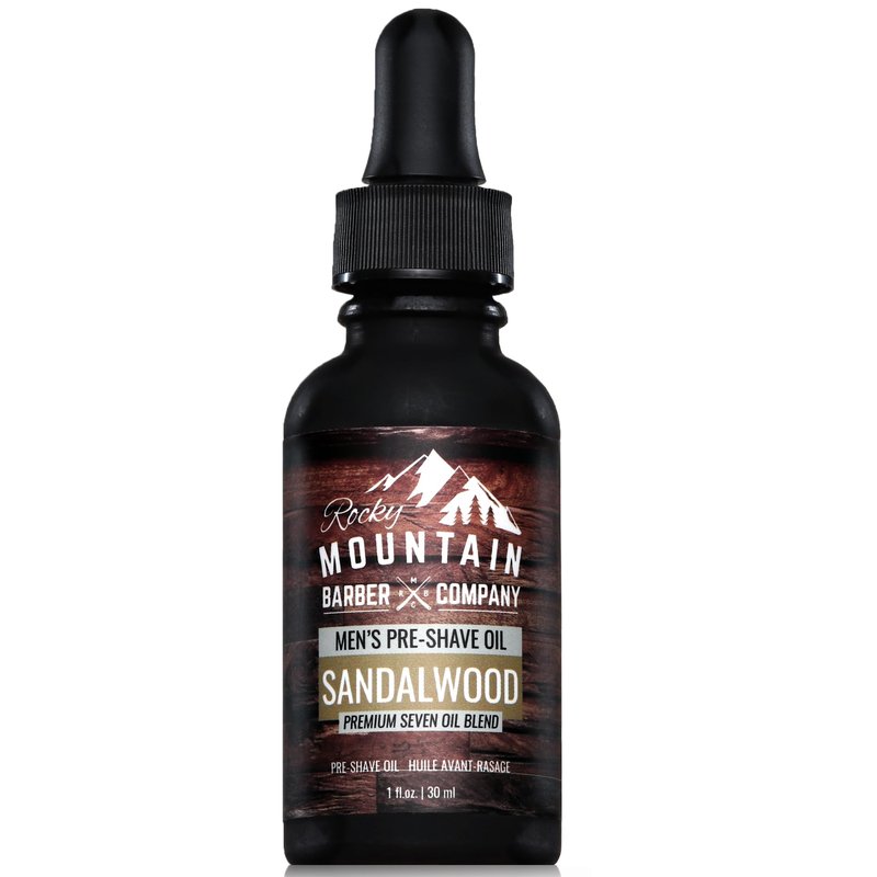 Pre-Shave Oil – with Sandalwood Essential Oil, Jojoba Oil and Argan Oil - Seven Oil Blend for a Smooth Shave by Rocky Mountain Barber Company – 1 floz