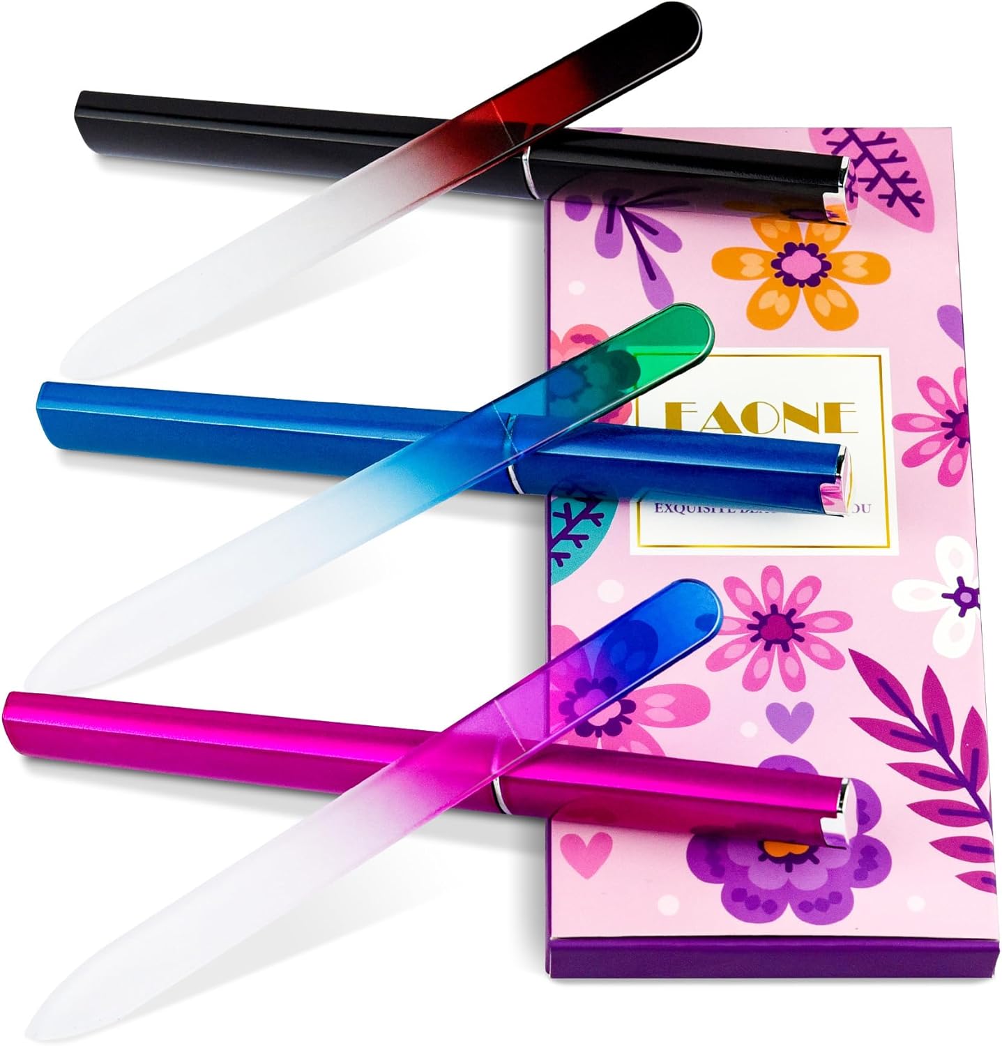 Crystal Glass Nail File Set - Double-Sided Etched Fingernail Files for Natural Nails | 3 Pack with Case - Ideal for Foot Care & Gifts