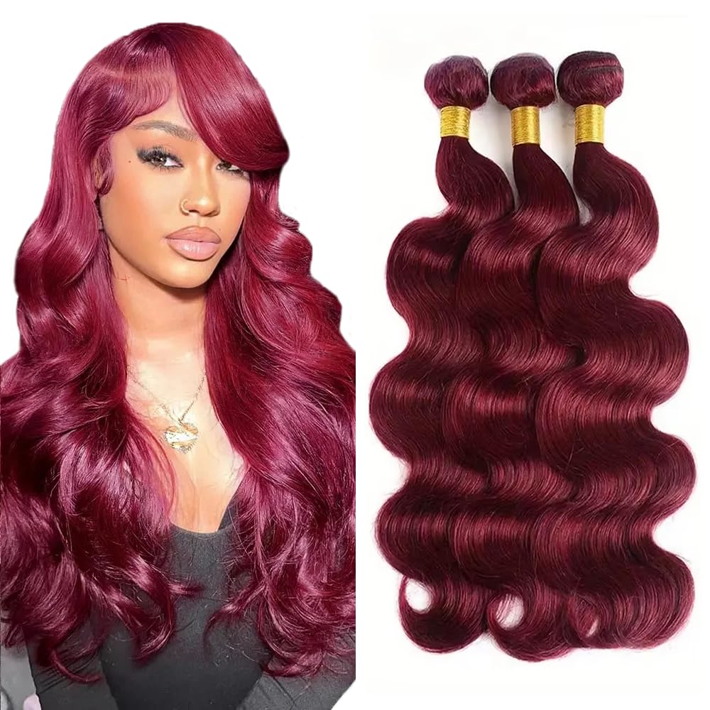 28 30 32 inch Burgundy Bundles Red Body Wave Bundles 99j Human Hair Bundle Dark Burgundy Human Hair Bundle 150g