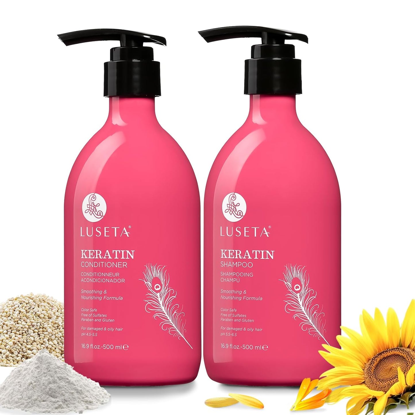 Luseta Deep Hydrating Hyaluronic Acid Shampoo & Conditioner Set - Sulfate-Free Moisturizing Hair Care with Shea Butter & Avocado Oil | 2 x 16.9oz