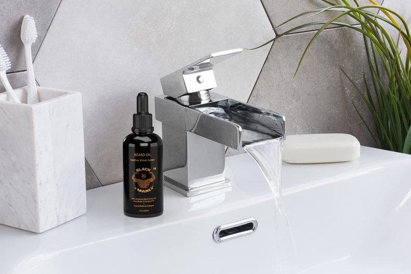 Black N Manly Beard Oil, with Leak proof top, all natural, with Biotin and Collagen. Our products will soften and moisturizes in a 2 oz glass bottle, By C-Lim