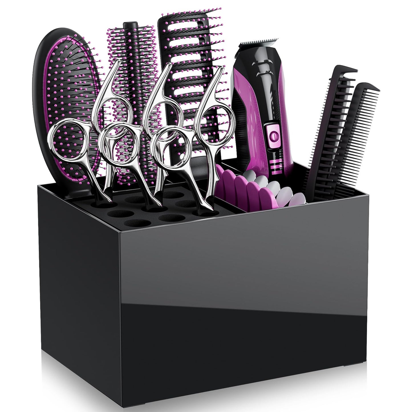 Noverlife Hair Salon Scissor Holder Box, Shear Holder for Stylist, Professional Hairdressing Scissors Rack Barber Organizer Box for Storage Combs Clips Brushes Holder, Barber Supplies Shear Case