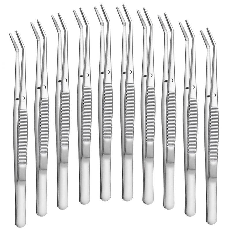 10pcs Tweezers with Curved Serrated Tip Multipurpose Tweezer for Crafting Stainless Steel Forceps Zum Dissection Non Slip Sewing Machine Tweezers for Craft Repairing Cotton Pliers Tweezer