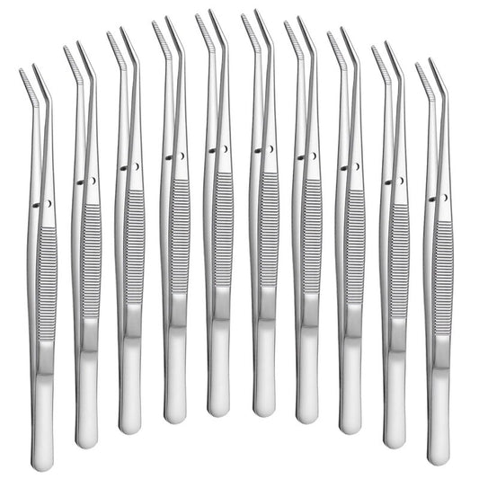 10pcs Tweezers with Curved Serrated Tip Multipurpose Tweezer for Crafting Stainless Steel Forceps Zum Dissection Non Slip Sewing Machine Tweezers for Craft Repairing Cotton Pliers Tweezer