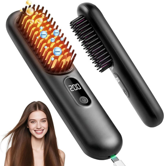 Cordless Hair Straightener Brush - Go Brush Pro 2026 | Fast Heating, Sleek Design
