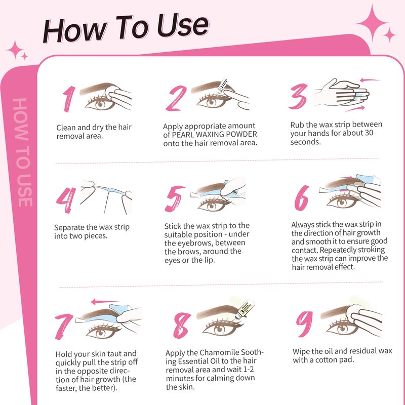 Beauty7 Sensitive Eyebrow Wax Strips, Eyebrow Waxing Strips 24 Strips with Pearl Powder Essential Oil for Sensitive Skin for Women