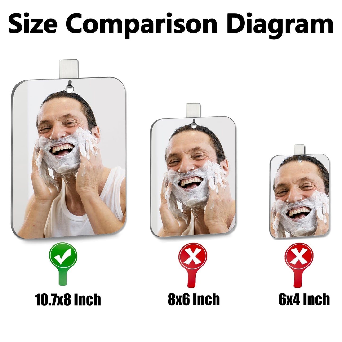 JEIAKONJI 2 Pack Shower Mirror for Shaving, Shower Mirror for Shaving Men(Lager 10.7 x 8 Inch); Small Wall Mirrors for Showers, Shatterproof Plexiglass Makeup Mirrior, Travel Camping Showers Mirrors