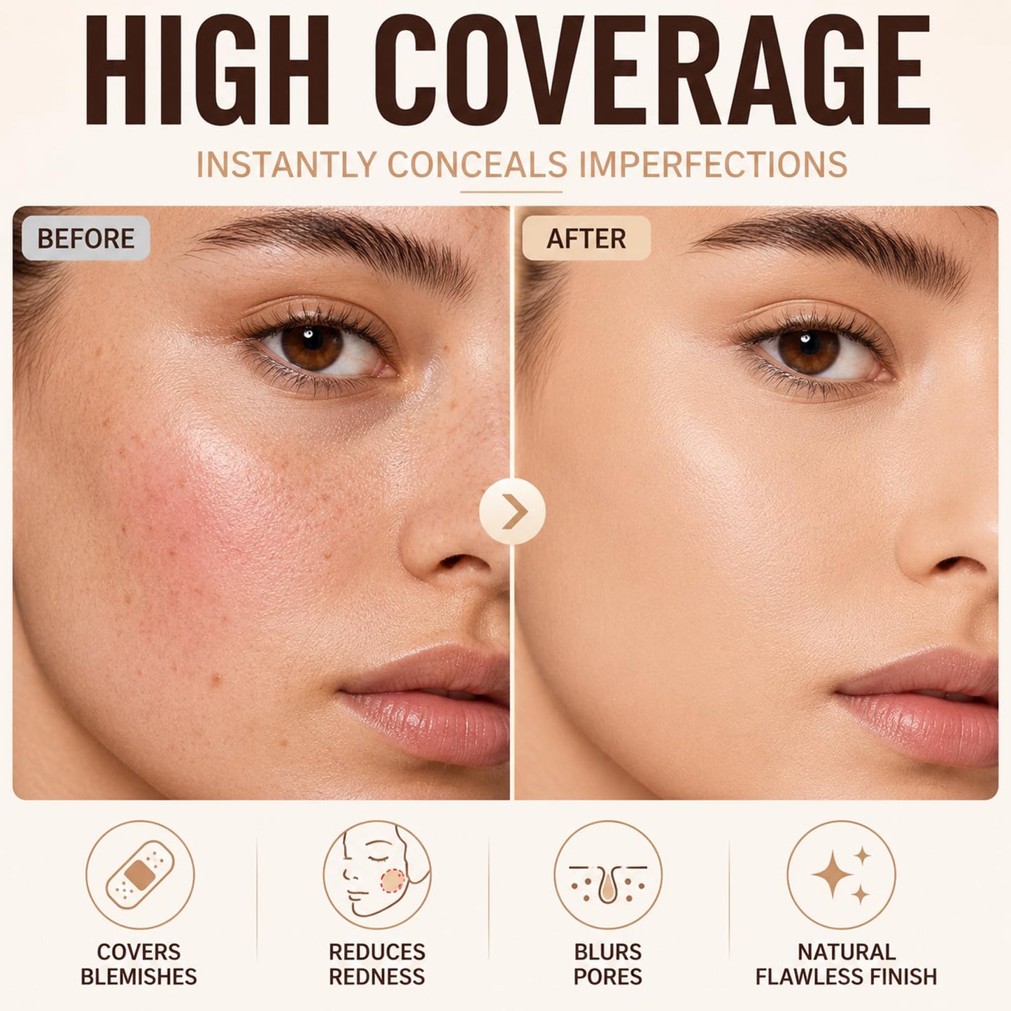 Hanae Korea Foundation Stick, All-in-one foundation (with built-in brush), lightweight and non-cakey, creates a natural finish, effectively covers imperfections, portable makeup (Nude)