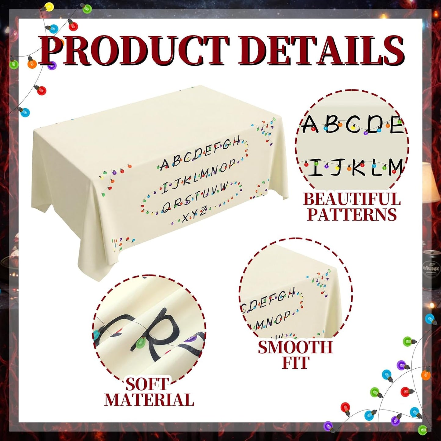 Stranger Theme Tablecloth - 90'' x 116'' Colorful Design for Birthday & Halloween Parties | Fits 72'' x 30'' Tables