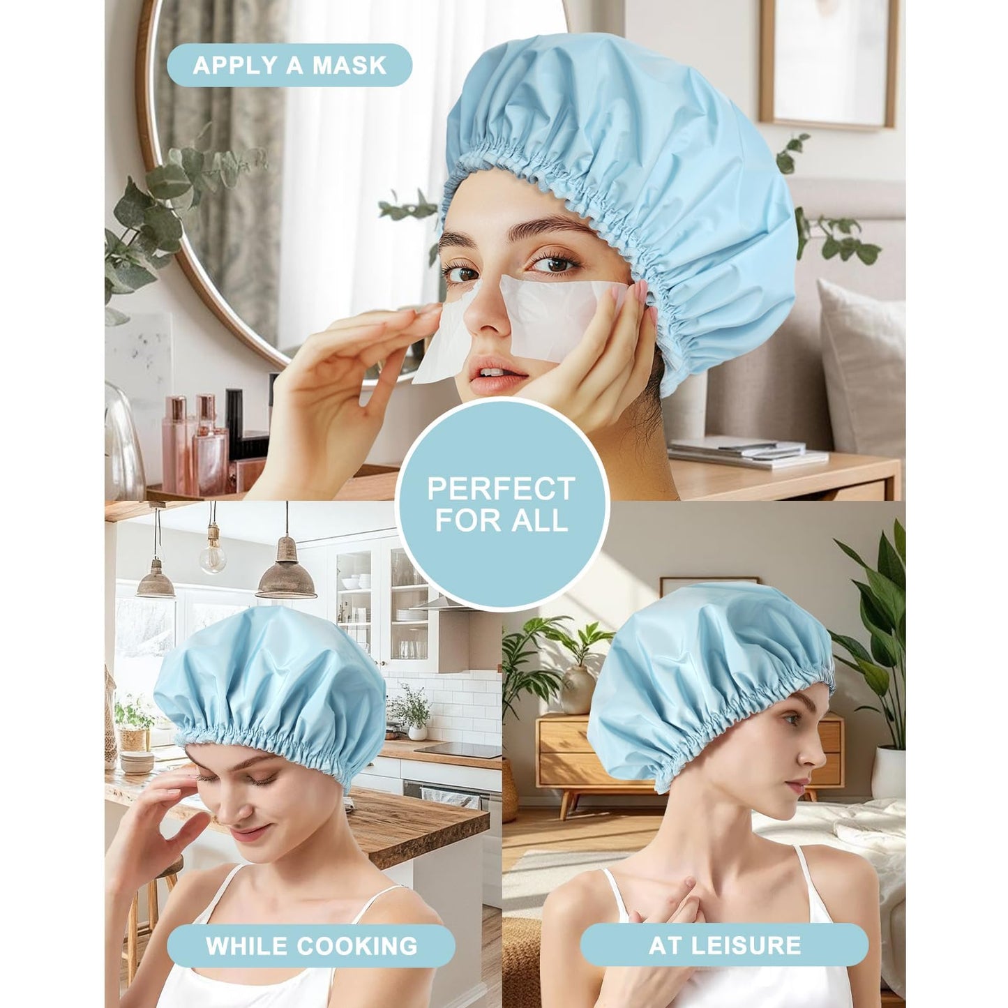 Reusable Shower Cap for Women, Waterproof Shower Bonnet, Washable Elastic Band Bath Hair Hat for Long Hair, Braids