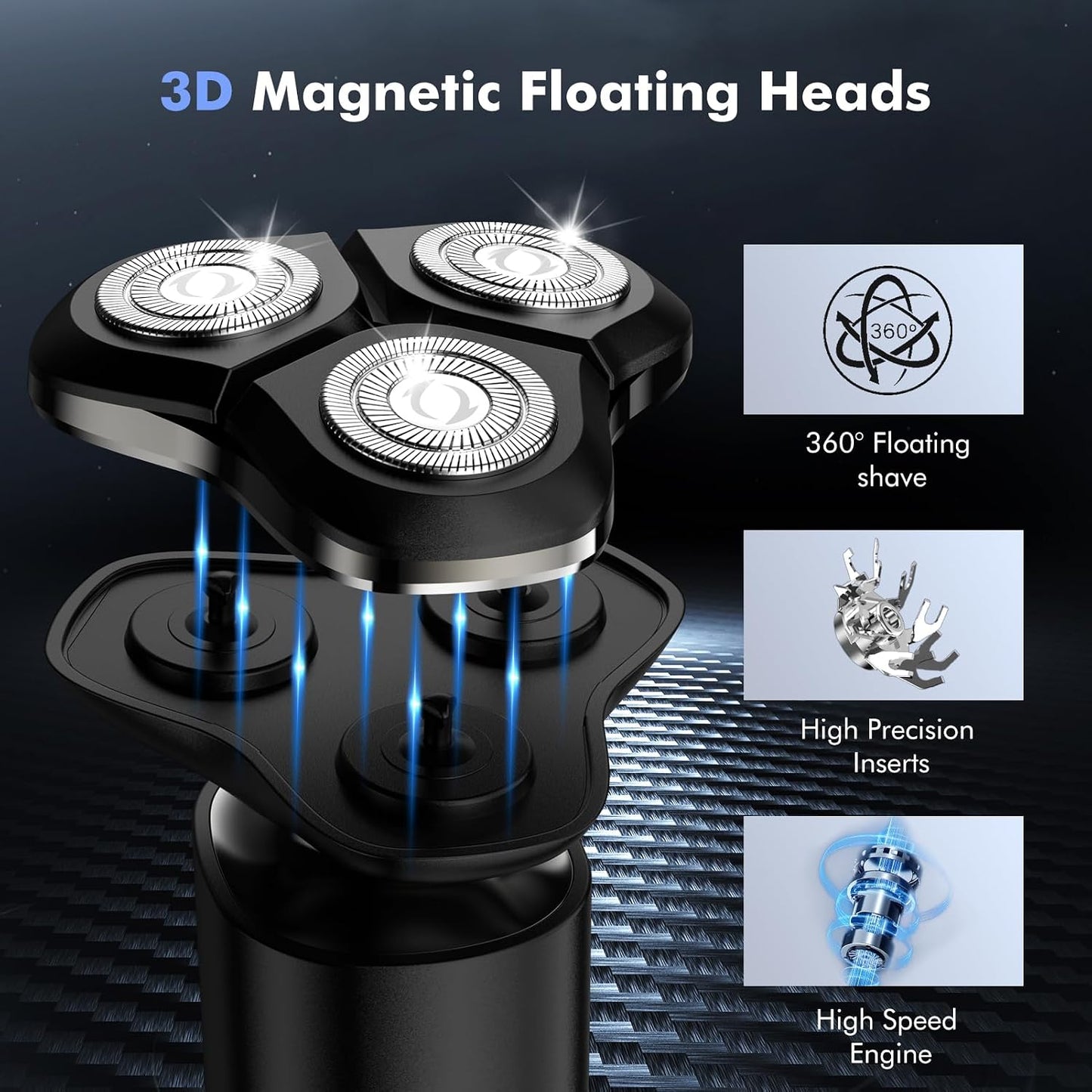 Electric Razor for Men - 2025 Magnetic Waterproof Shaver with Smart LED Display | Wet/Dry Use & All-in-One Charging Base