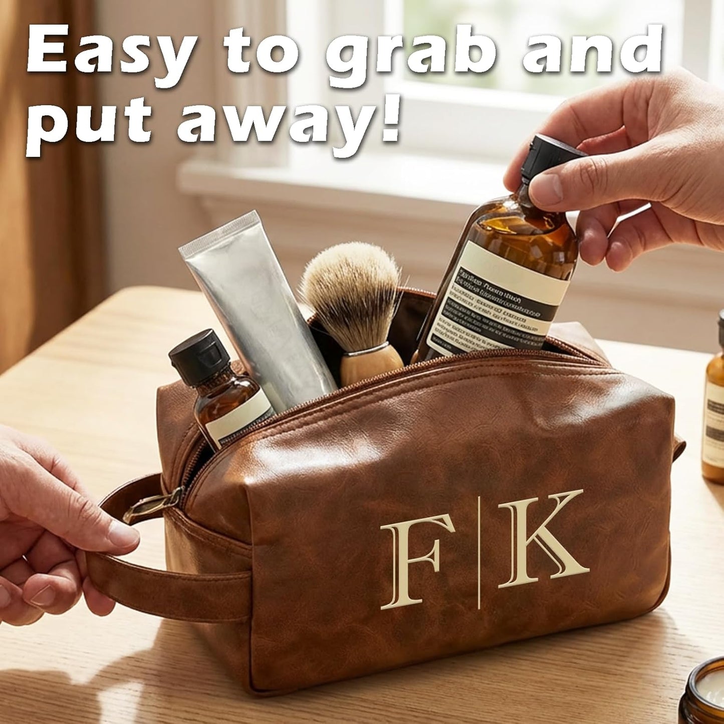 Personalized Toiletry Bag for Men - Custom Leather Travel Shaving Kit | Unique Gift for Dad, Husband, Son, or Groomsmen