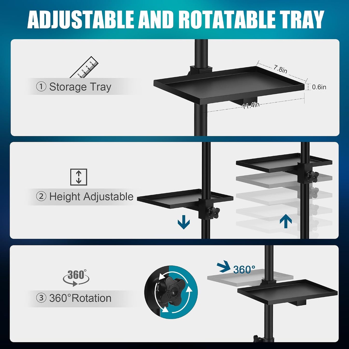 Premium Large Double Tier Rolling Workstation Table - 360° Mute Wheels for Tattoo & Beauty Salon | Storage Tray Included