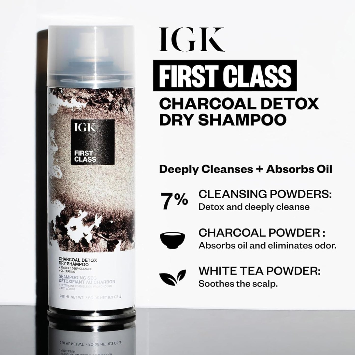 IGK First Class Charcoal Detox Dry Shampoo - Volumizing Spray for Oily Hair | 6.3 Fl Oz, Talc-Free, Vegan, No White Residue