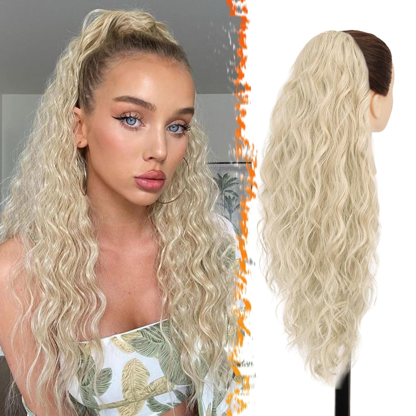 Short Wavy Drawstring Ponytail - 16 Inch Synthetic Clip-In Hair Extensions | Ash Brown Mix
