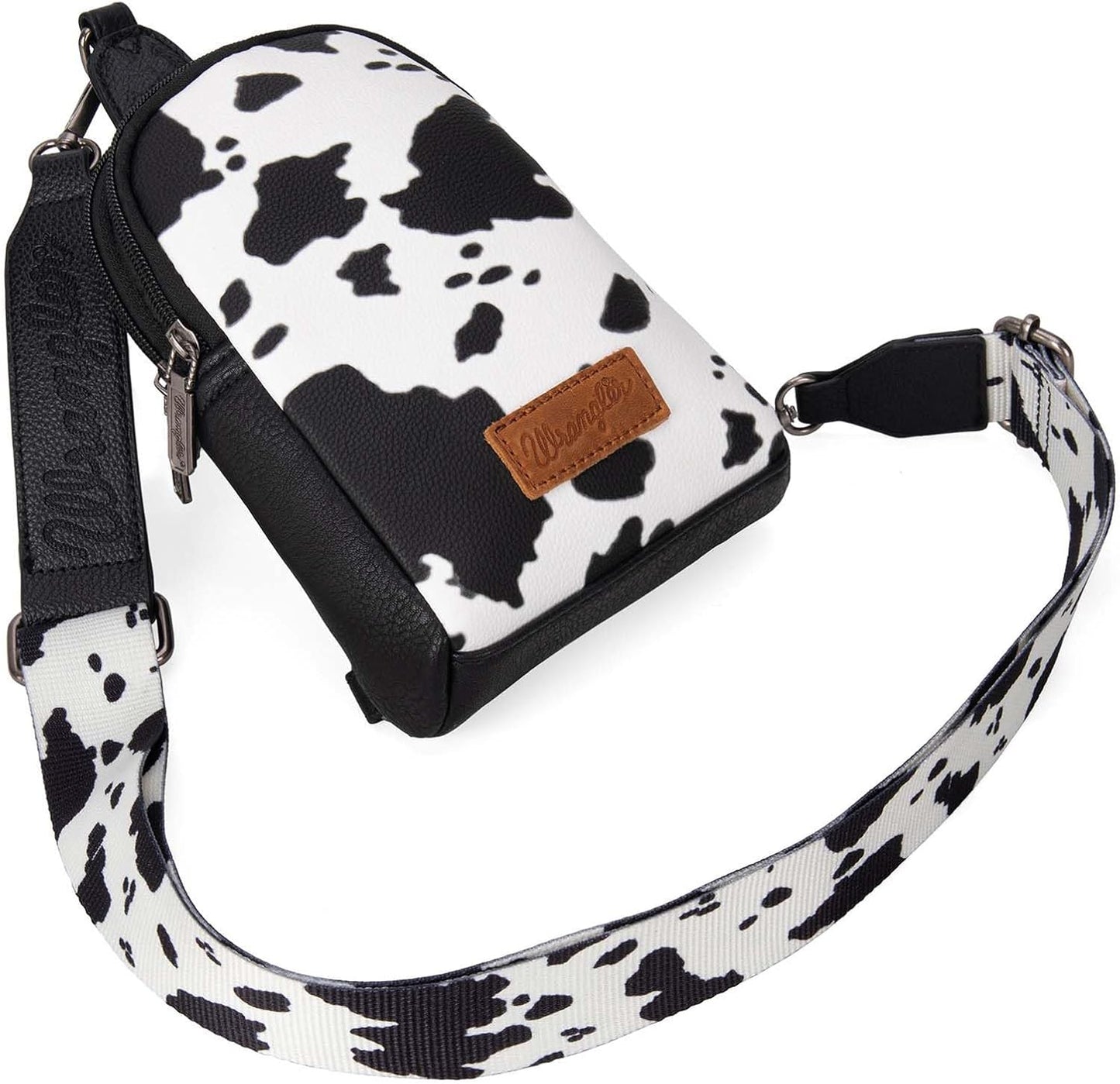 Wrangler Cow Print Crossbody Bag for Women - Western Sling Purse with Adjustable Strap