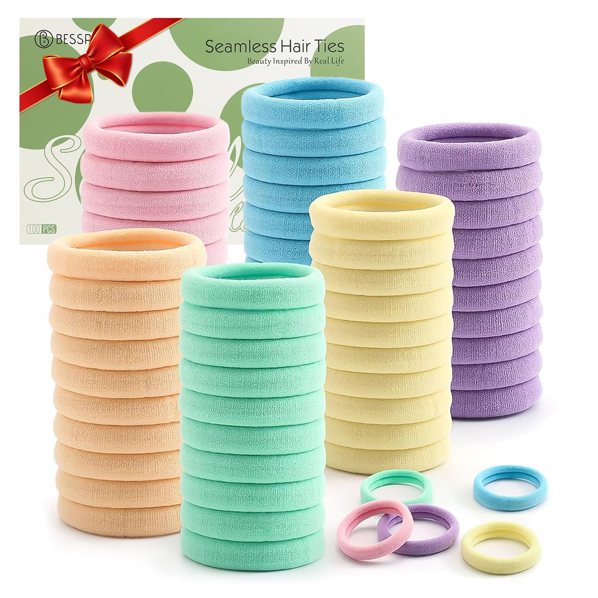 Bessrung 100PCS Seamless Elastic Hair Ties - No Damage Ponytail Holders for All Hair Types | Leopard Print