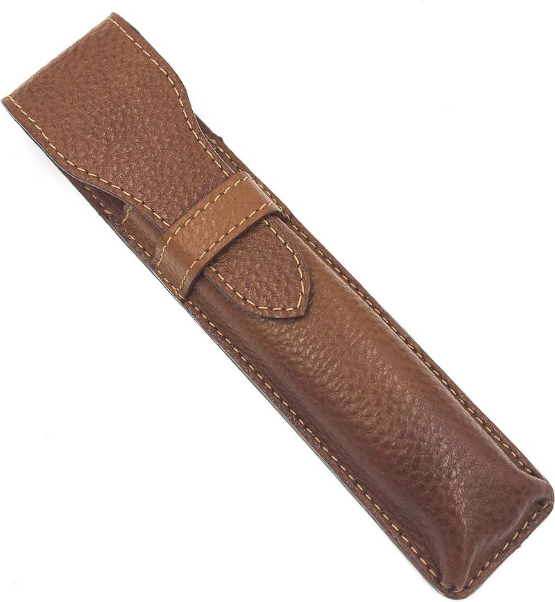Parker Leather Razor Case–Saddle Brown Full Grain Hand-Stitched Sleeve for Straight Razors, Barber Razors | Compact Travel Pouch | Durable Blade Guard for Dopp Kits & Toiletry Bags | Iconic Brand