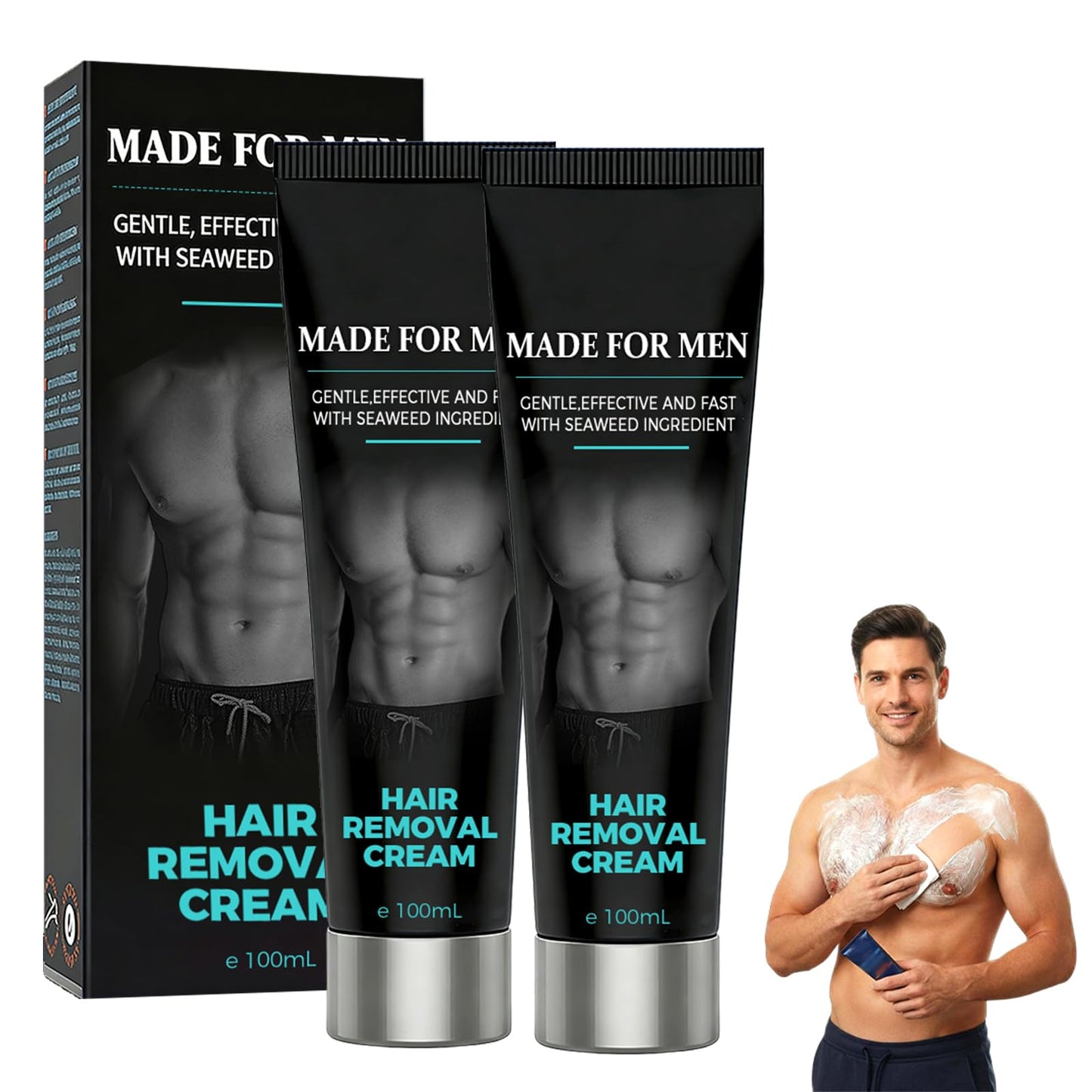 Fast-Acting Body Hair Removal Cream for Men, 2026 Upgraded Men’s Hair Removal Cream for Male Grooming, Gentle Moisturizing Soothing Depilatory Cream for Arms Legs Chest Underarms (2, 100ml)