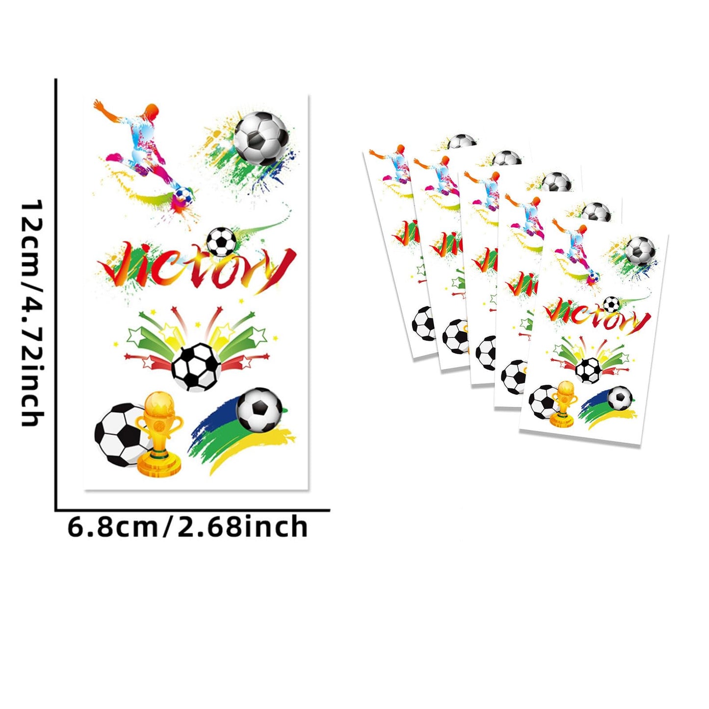 Trantranapa 5 Sheets Soccer Temporary Tattoos for Football Fans, Waterproof Football Victory Trophy Face Stickers, Soccer Face Tattoo Body Decor for Fan Party Cheering Accessories